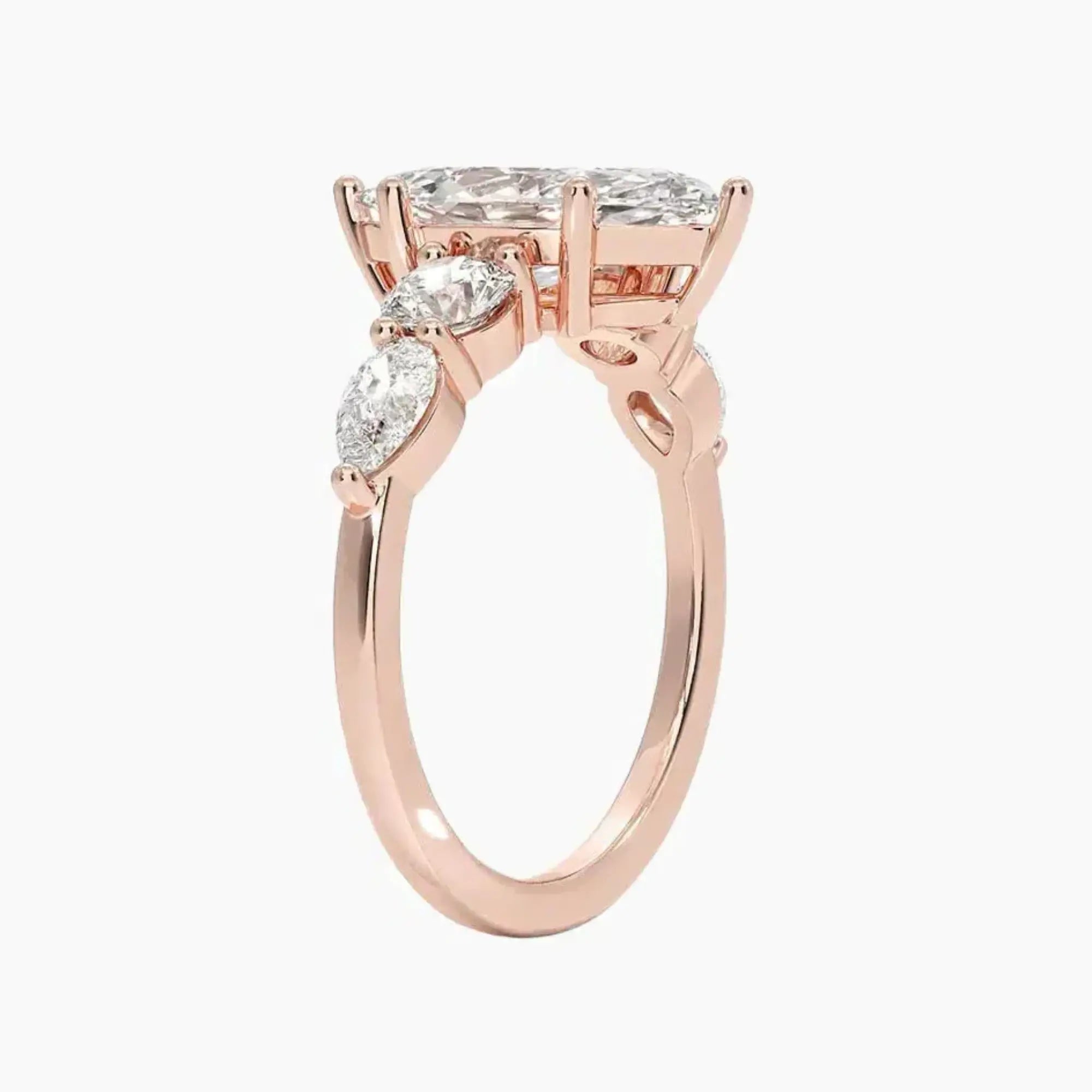 Daria Five Stone Marquise Designer 2.5 Carat Lab Grown Diamond Engagement Ring in 18K Rose Gold