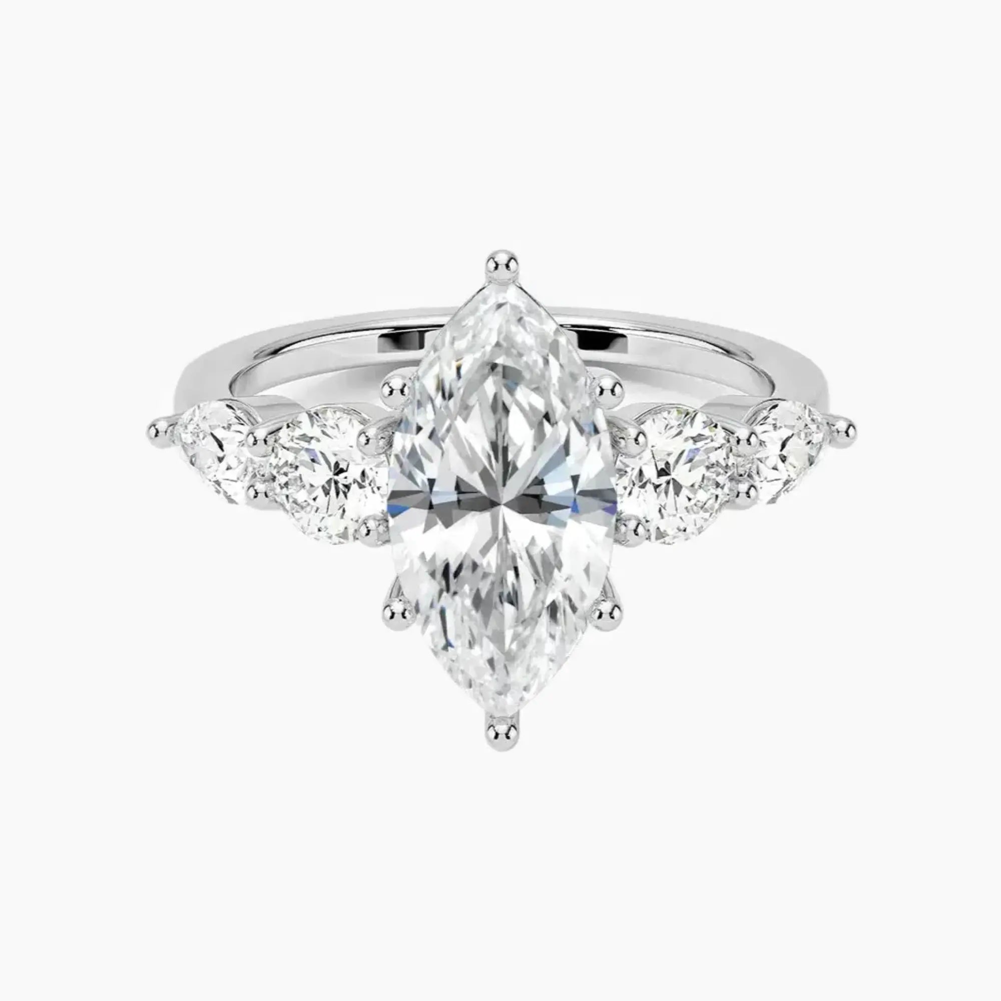 Daria Five Stone Marquise Designer 2.5 Carat Lab Grown Diamond Engagement Ring in 18K Rose Gold