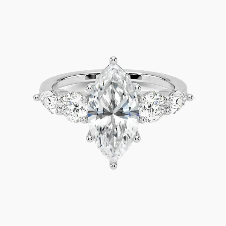 Daria Five Stone Marquise Designer 1.5 Carat Lab Grown Diamond Engagement Ring in 18K White Gold