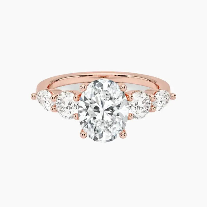 Daria Five Stone Oval Designer 3 Carat Lab Grown Diamond Engagement Ring in 14K Rose Gold