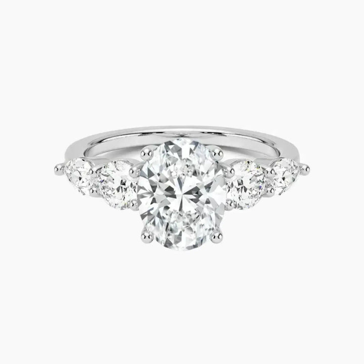 Daria Five Stone Oval Designer 3 Carat Lab Grown Diamond Engagement Ring in 14K White Gold