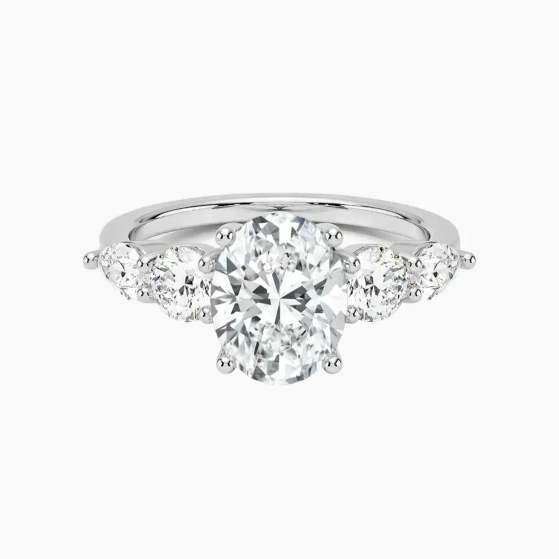 Daria Five Stone Oval Designer 2.5 Carat Lab Grown Diamond Engagement Ring in 18K White Gold