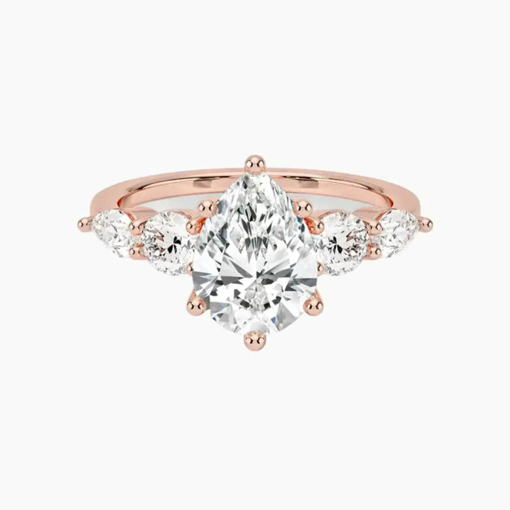 Daria Five Stone Pear Designer 1.5 Carat Lab Grown Diamond Engagement Ring in 14K Rose Gold