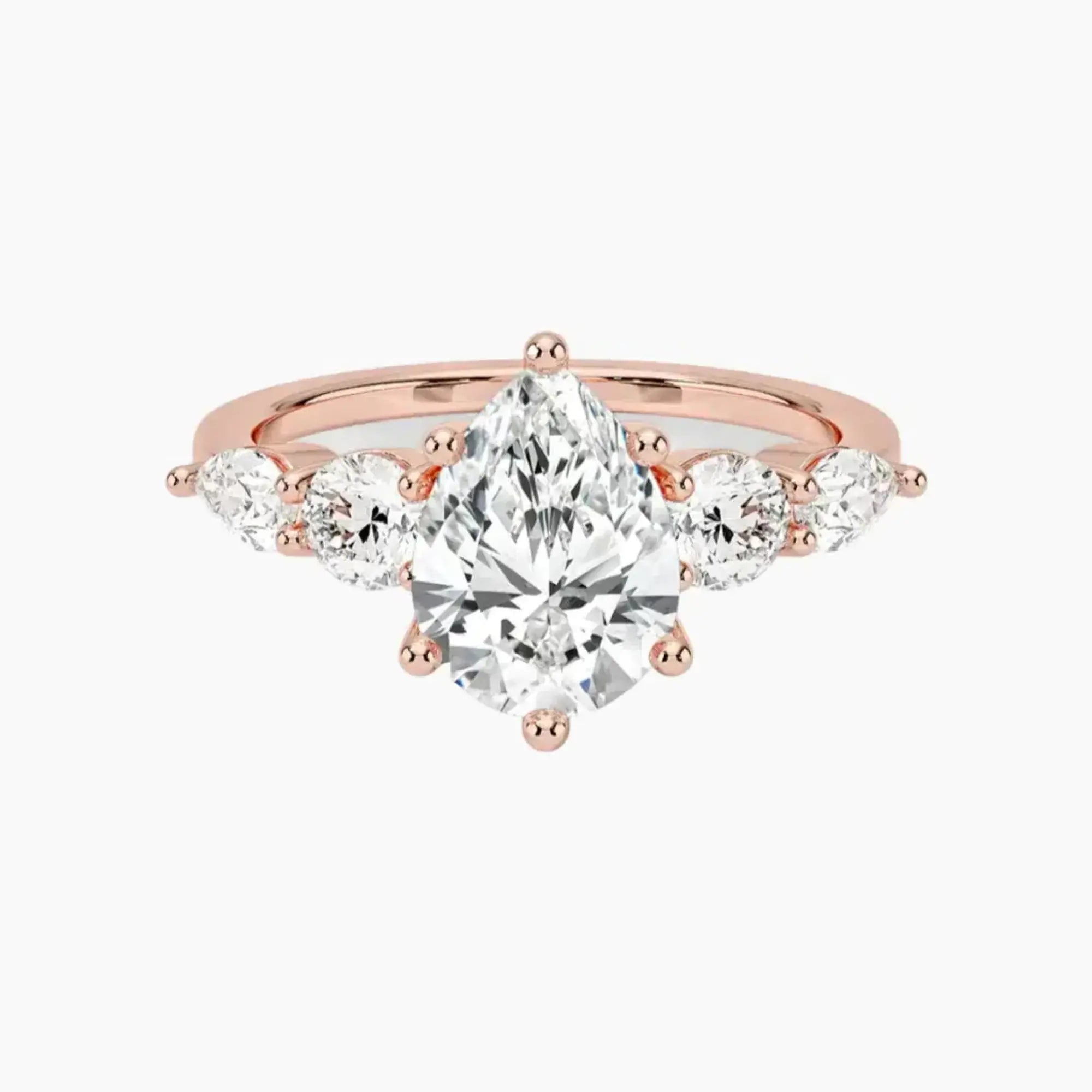 Daria Five Stone Pear Designer 1 Carat Lab Grown Diamond Engagement Ring in 14K Rose Gold