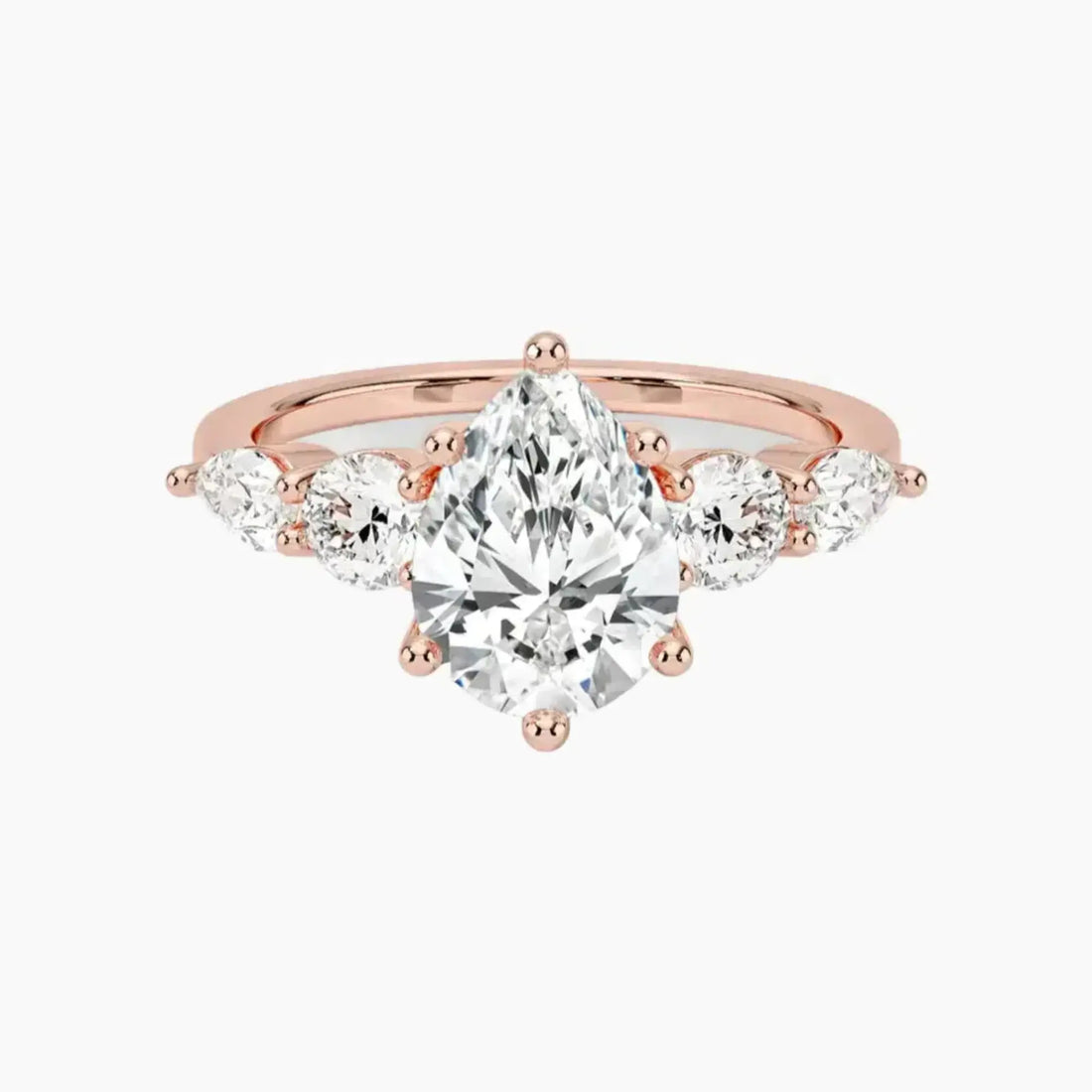 Daria Five Stone Pear Designer 2 Carat Lab Grown Diamond Engagement Ring in 18K White Gold