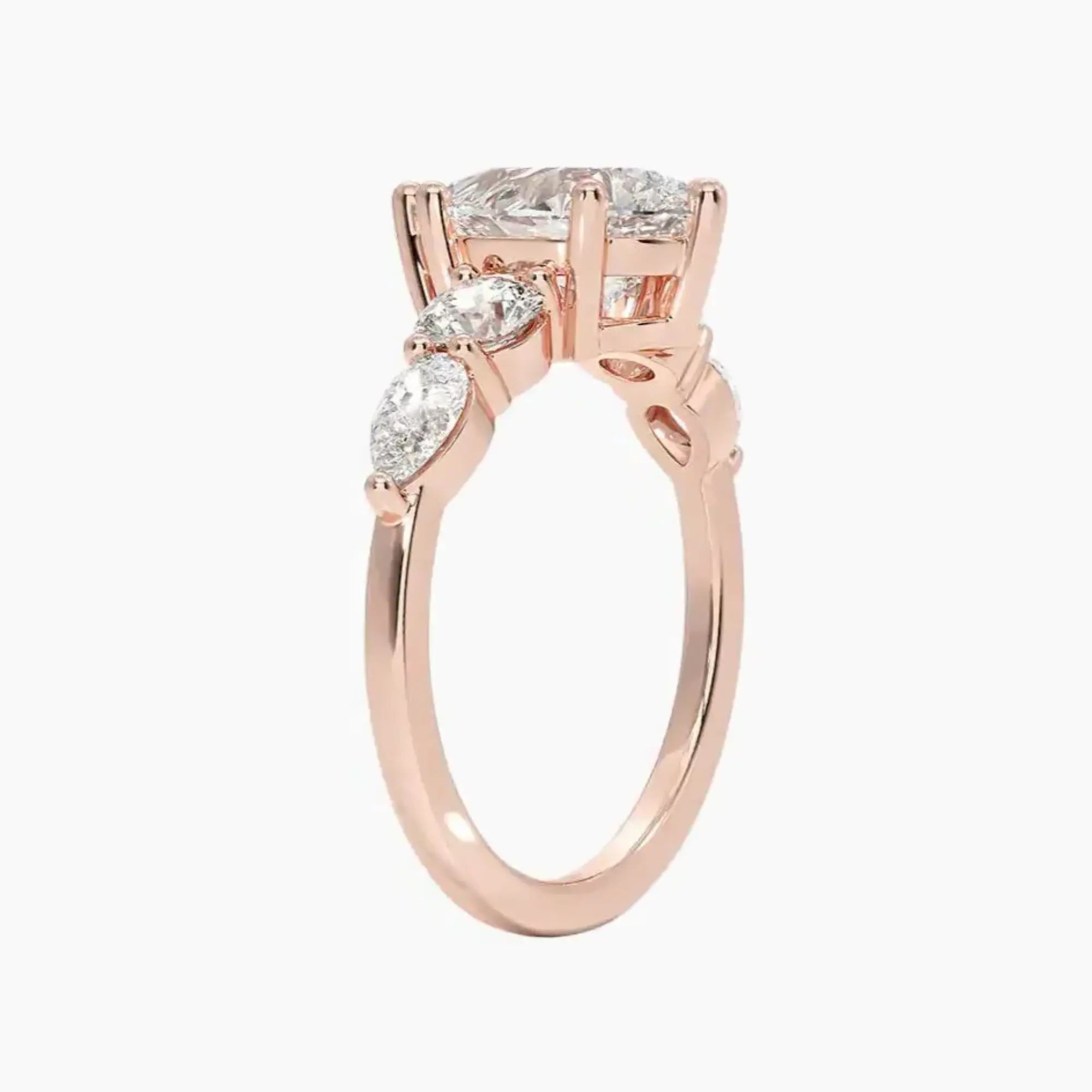 Daria Five Stone Pear Designer Diamond Ring Setting in 14K White Gold