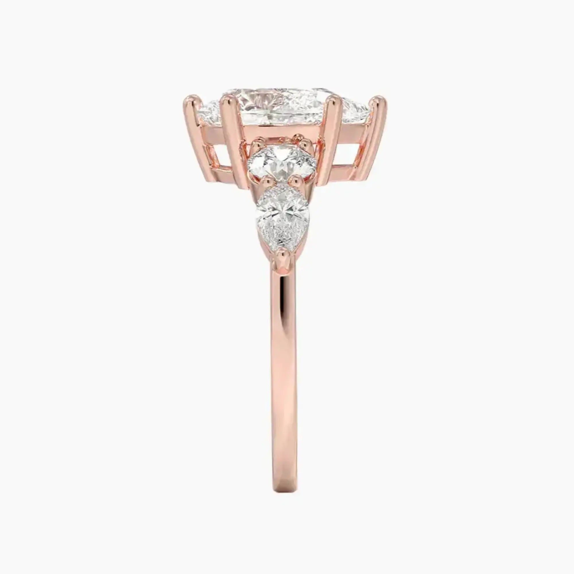 Daria Five Stone Pear Designer 3 Carat Lab Grown Diamond Engagement Ring in 18K Yellow Gold