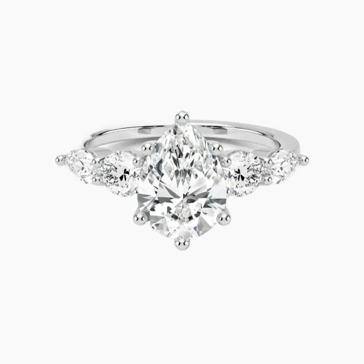 Daria Five Stone Pear Designer 1.5 Carat Lab Grown Diamond Engagement Ring in 14K White Gold