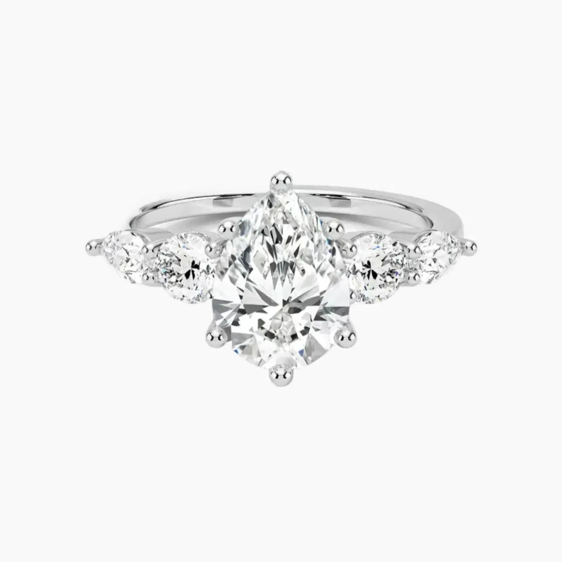 Daria Five Stone Pear Designer 2.5 Carat Lab Grown Diamond Engagement Ring in 14K White Gold
