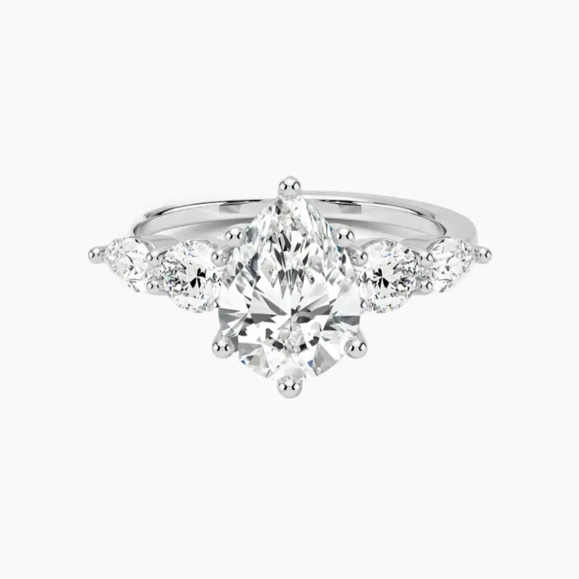 Daria Five Stone Pear Designer 2 Carat Lab Grown Diamond Engagement Ring in 18K Rose Gold