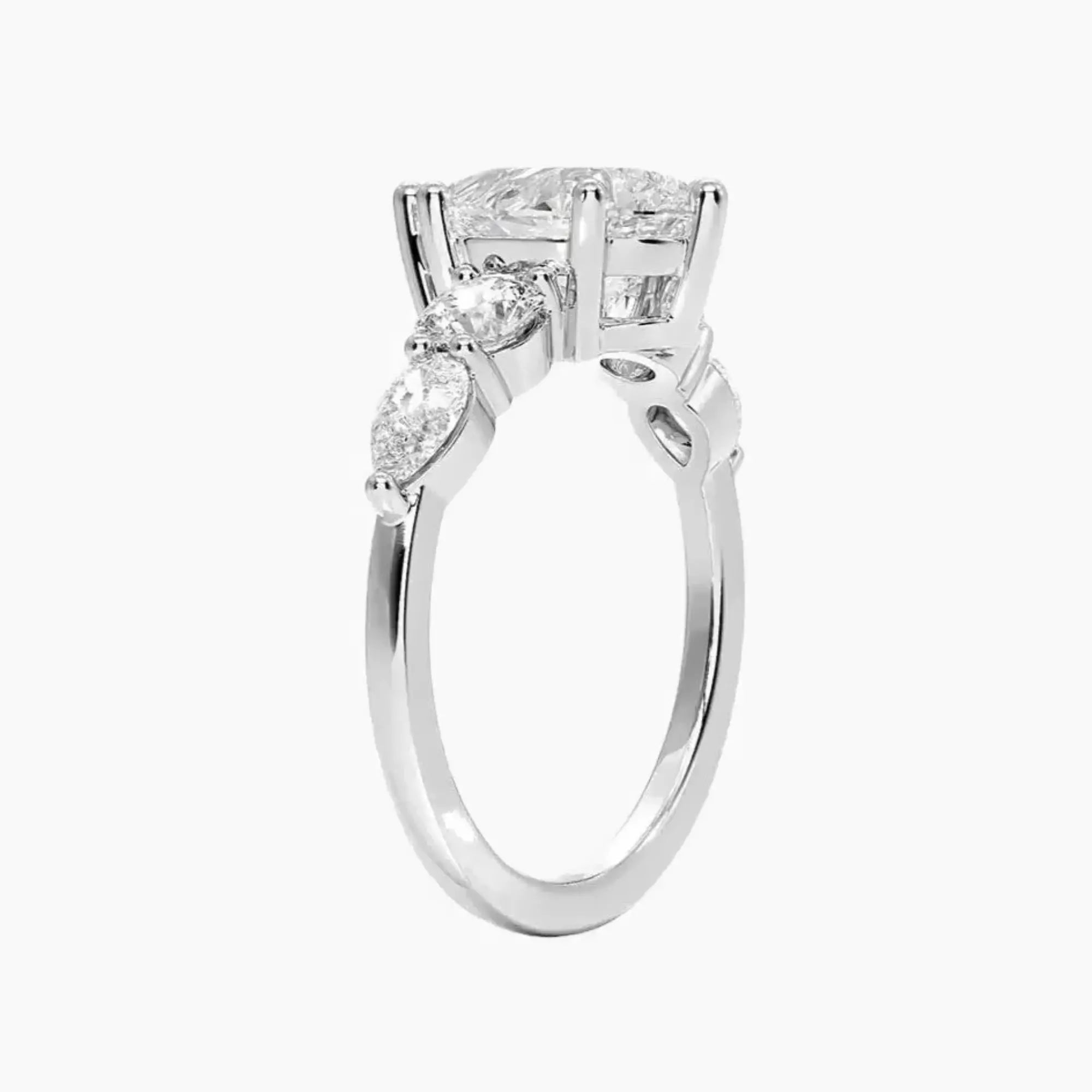 Daria Five Stone Pear Designer 1 Carat Lab Grown Diamond Engagement Ring in 18K White Gold