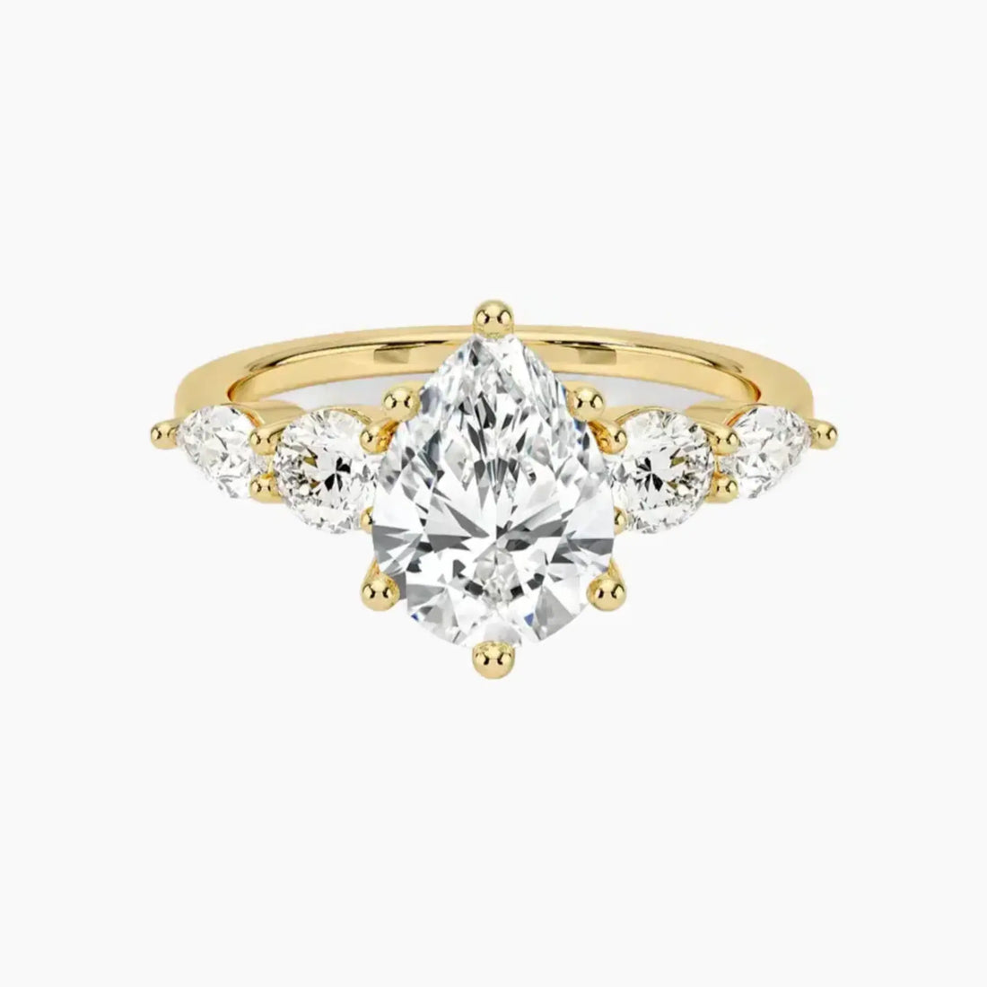 Daria Five Stone Pear Designer 1 Carat Lab Grown Diamond Engagement Ring in 18K White Gold