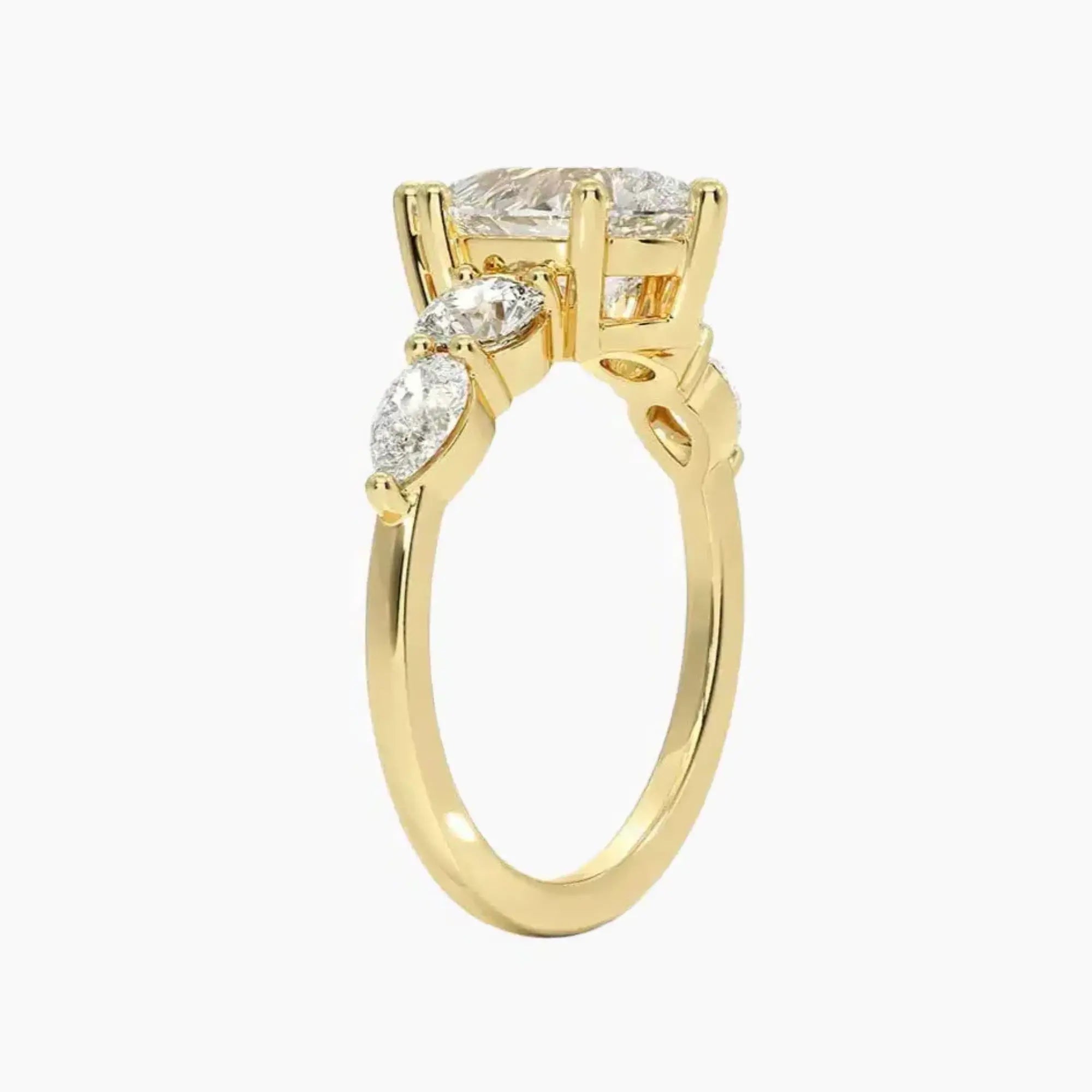 Daria Five Stone Pear Designer 1 Carat Lab Grown Diamond Engagement Ring in 18K White Gold