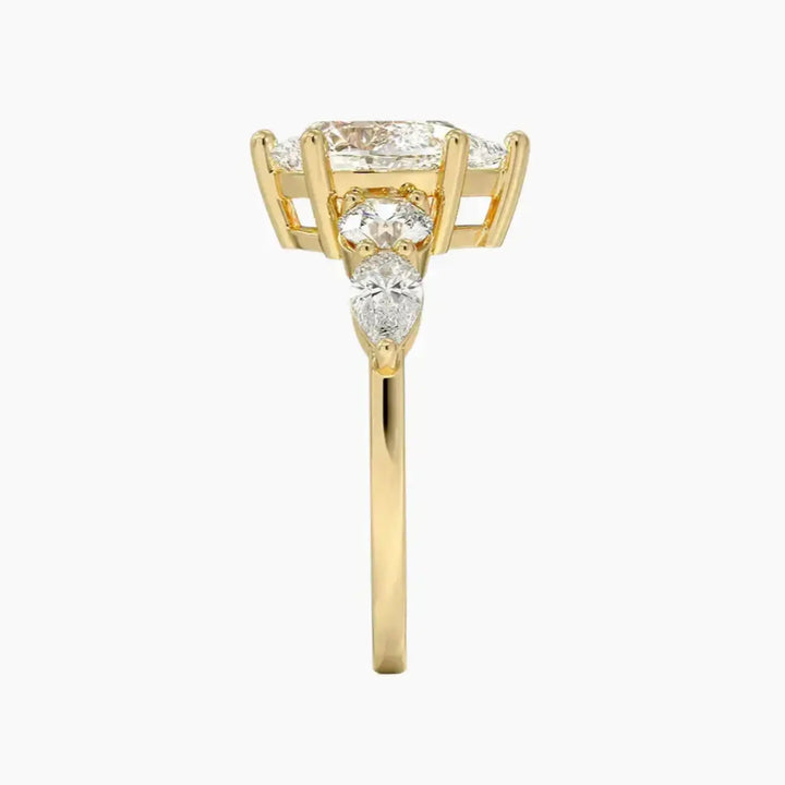 Daria Five Stone Pear Designer 3 Carat Lab Grown Diamond Engagement Ring in 14K Rose Gold