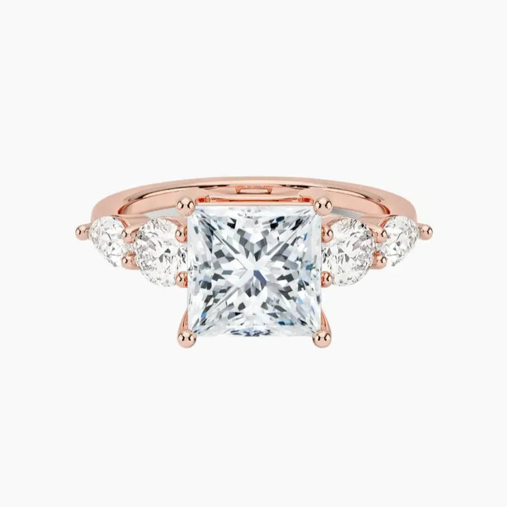 Daria Five Stone Princess Designer 1.5 Carat Lab Grown Diamond Engagement Ring in 14K Rose Gold