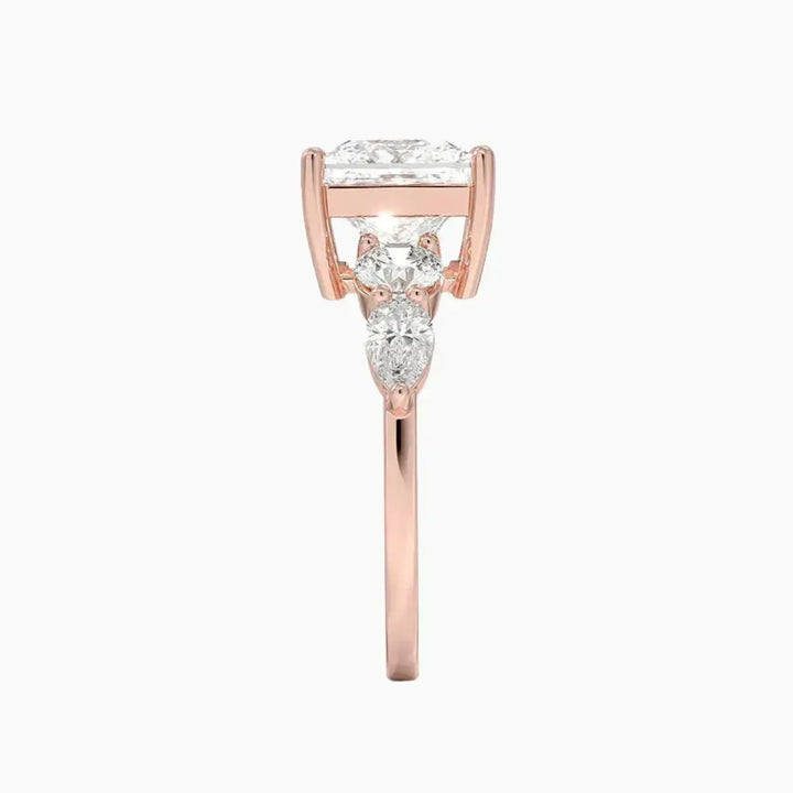 Daria Five Stone Princess Designer 3 Carat Lab Grown Diamond Engagement Ring in 14K White Gold