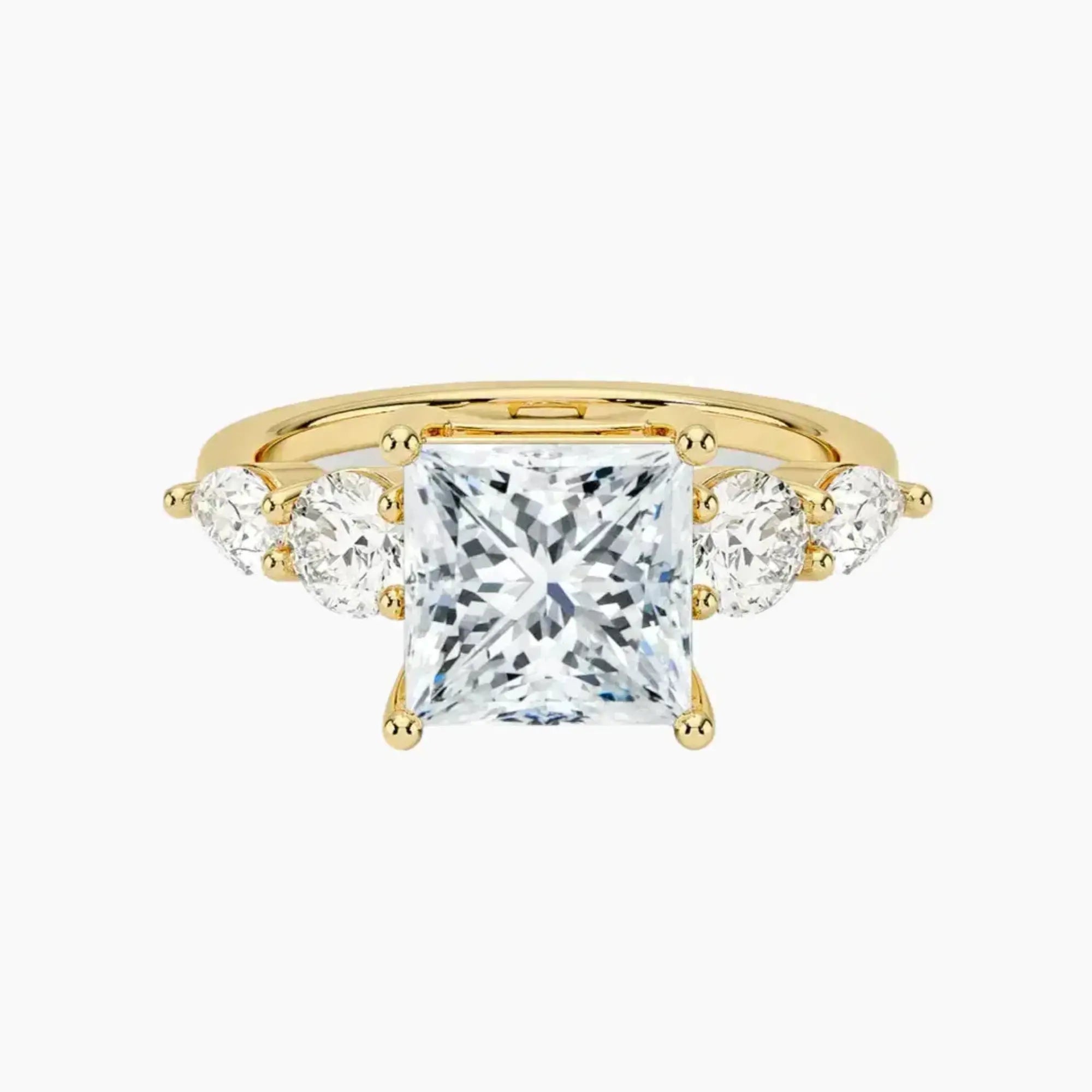 Daria Five Stone Princess Designer 3 Carat Lab Grown Diamond Engagement Ring in 14K Yellow Gold