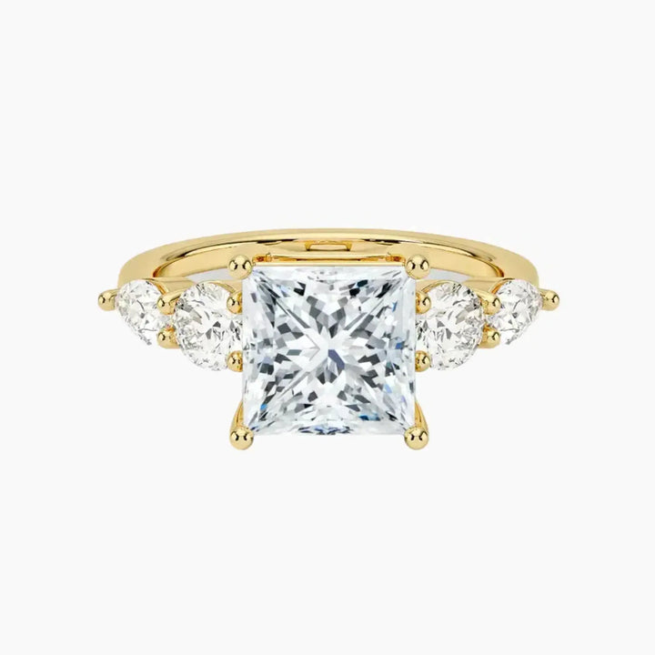 Daria Five Stone Princess Designer 1.5 Carat Lab Grown Diamond Engagement Ring in 14K Yellow Gold