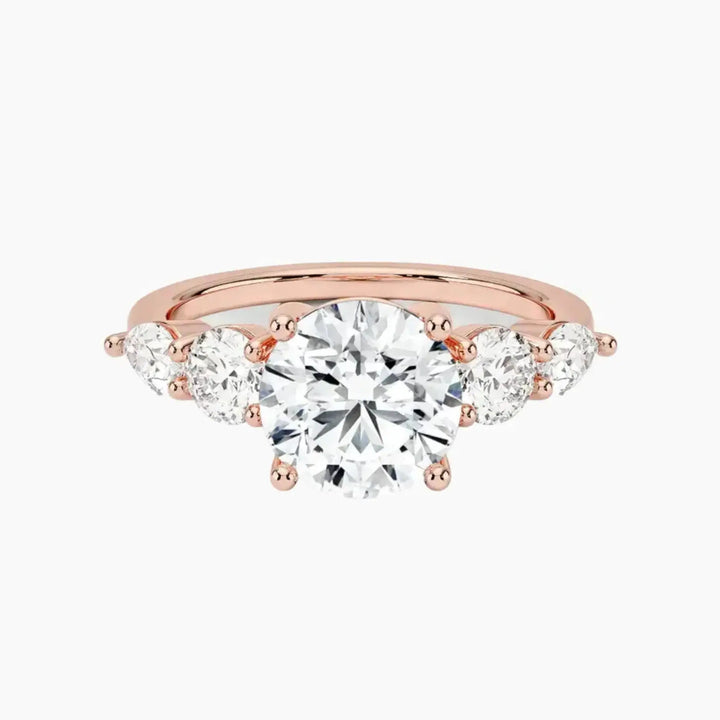 Daria Five Stone Round Designer 3 Carat Lab Grown Diamond Engagement Ring in 14K Rose Gold