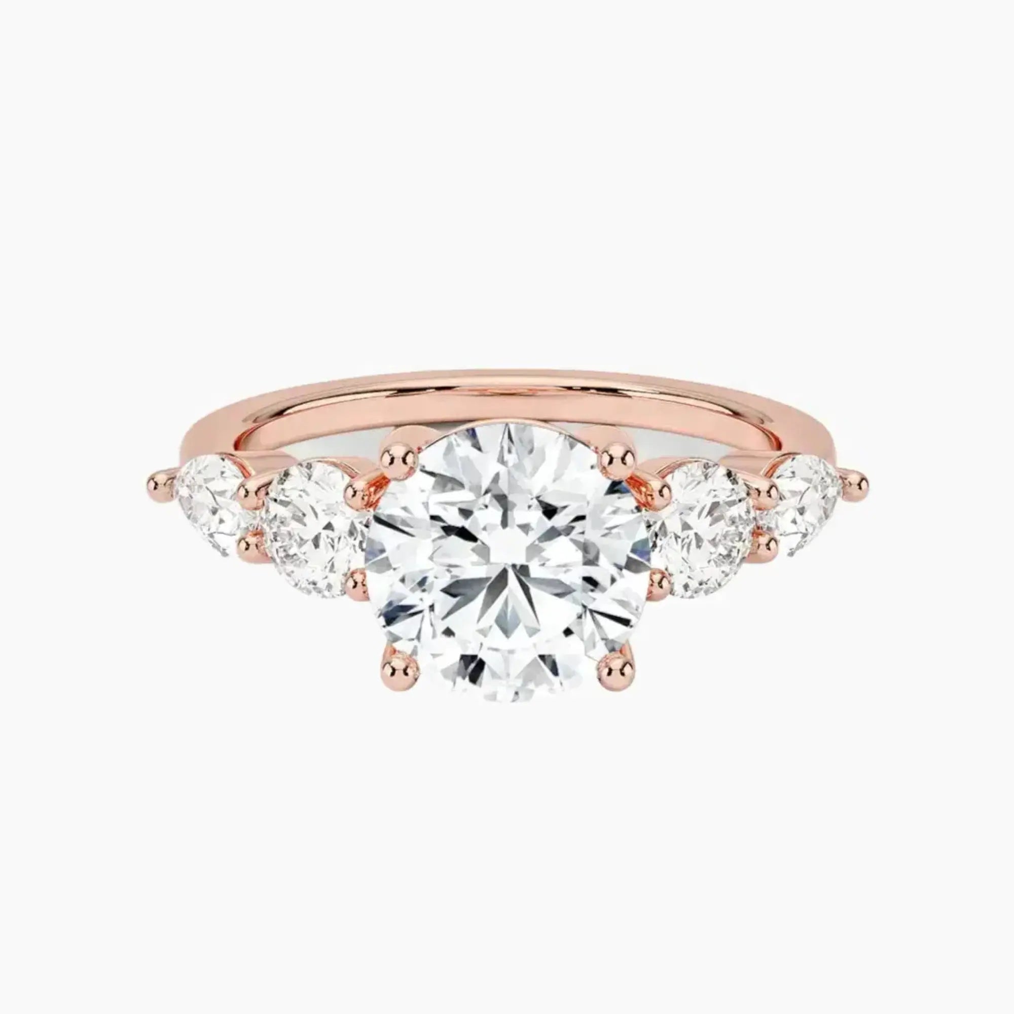 Daria Five Stone Round Designer 3 Carat Lab Grown Diamond Engagement Ring in 18K White Gold
