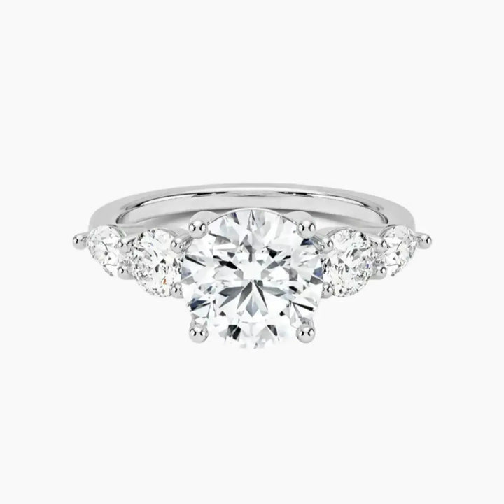 Daria Five Stone Round Designer 1.5 Carat Lab Grown Diamond Engagement Ring in 14K White Gold