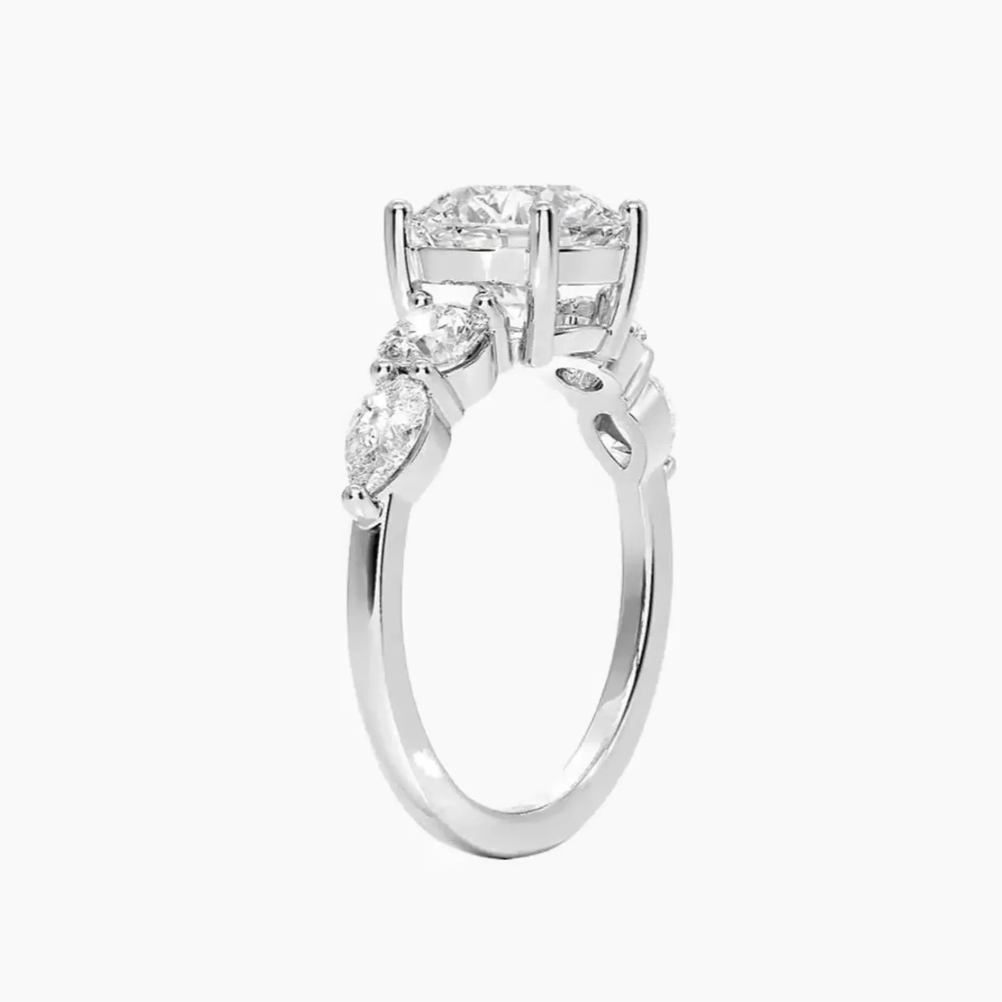Daria Five Stone Round Designer 3 Carat Lab Grown Diamond Engagement Ring in 14K White Gold