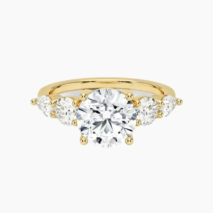 Daria Five Stone Round Designer 3 Carat Lab Grown Diamond Engagement Ring in 18K Yellow Gold