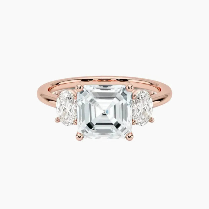 Liora Asscher Three Stone 2 Carat Lab Grown Diamond Engagement Ring in 18K Rose Gold