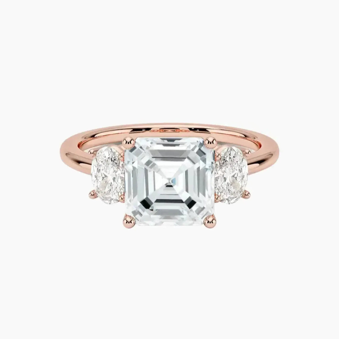 Liora Asscher Three Stone 1 Carat Lab Grown Diamond Engagement Ring in 18K Rose Gold
