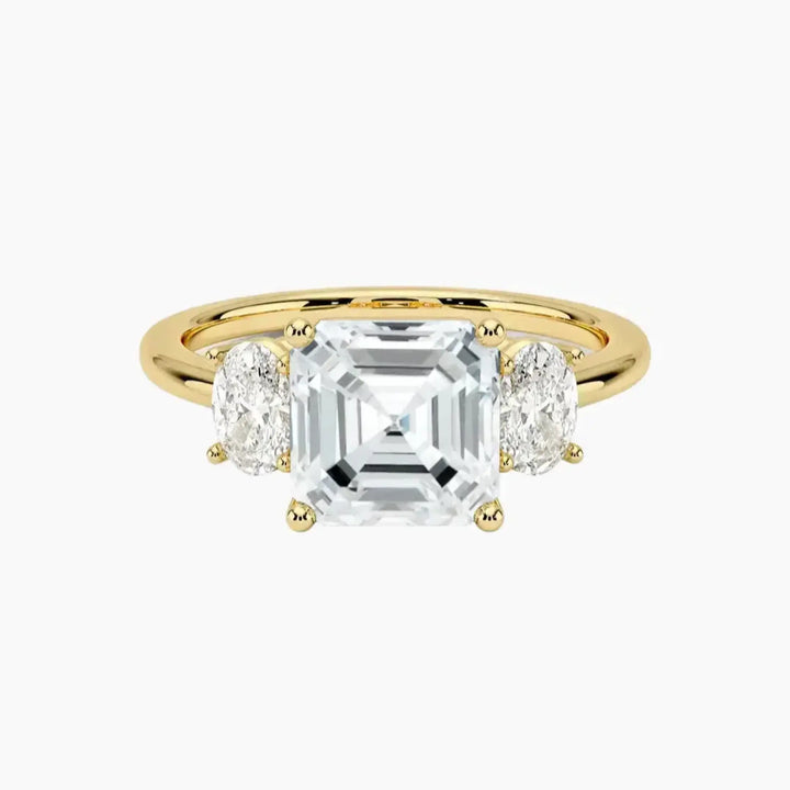 Liora Asscher Three Stone 2 Carat Lab Grown Diamond Engagement Ring in 14K Yellow Gold