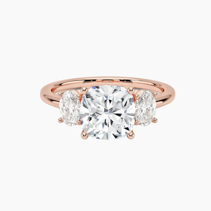 Liora Cushion Three Stone 1.5 Carat Lab Grown Diamond Engagement Ring in 14K Rose Gold