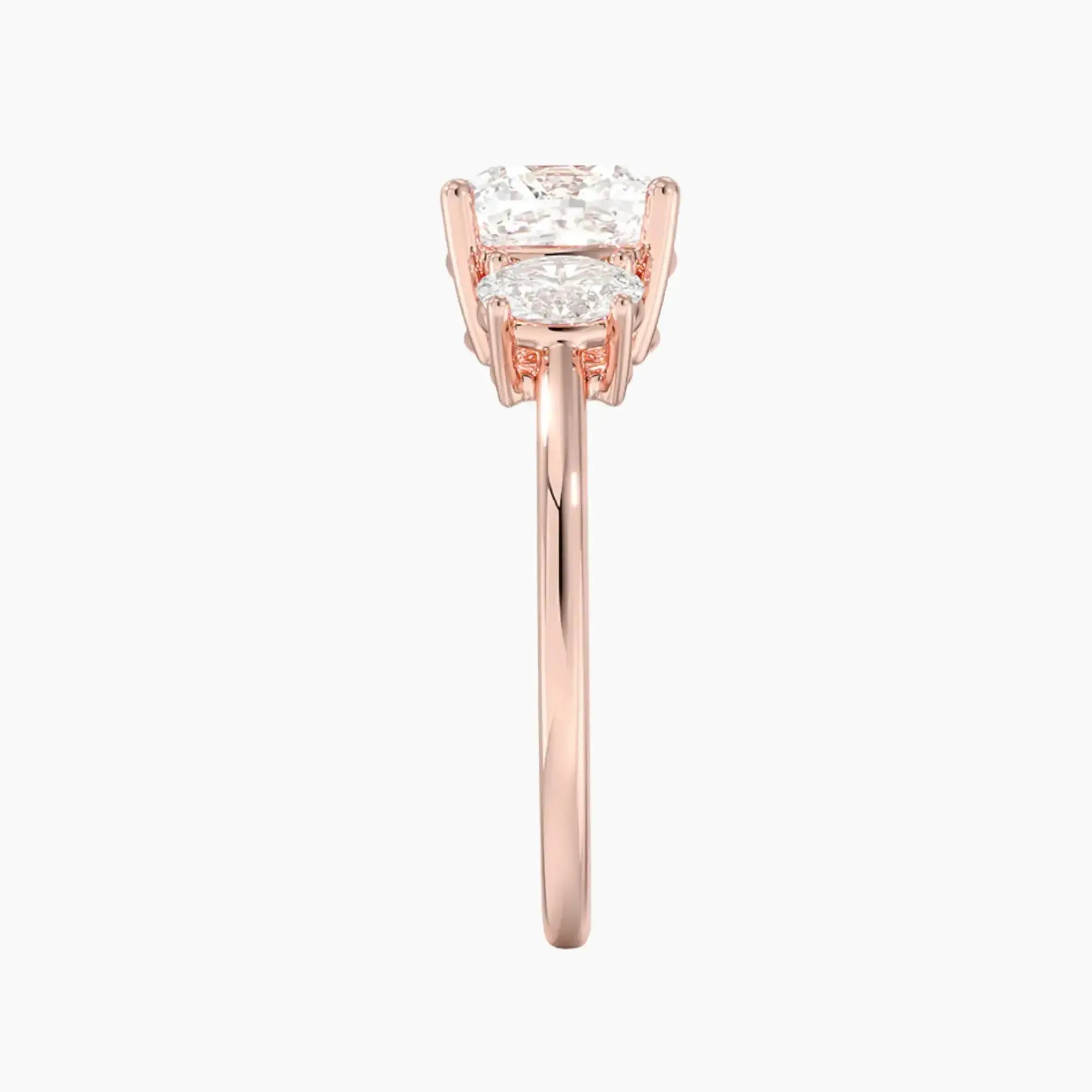 Liora Cushion Three Stone 1.5 Carat Lab Grown Diamond Engagement Ring in 14K Rose Gold