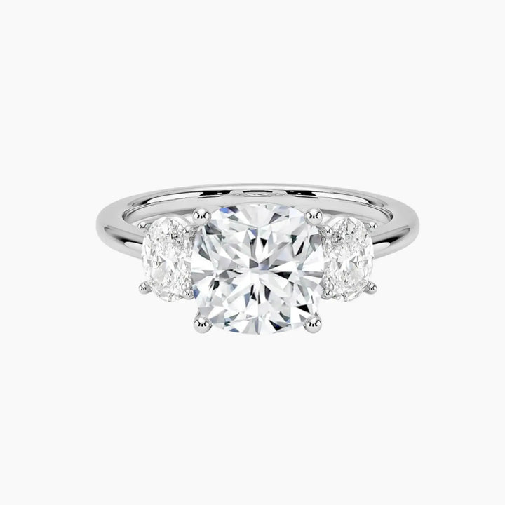 Liora Cushion Three Stone 2.5 Carat Lab Grown Diamond Engagement Ring in 18K White Gold