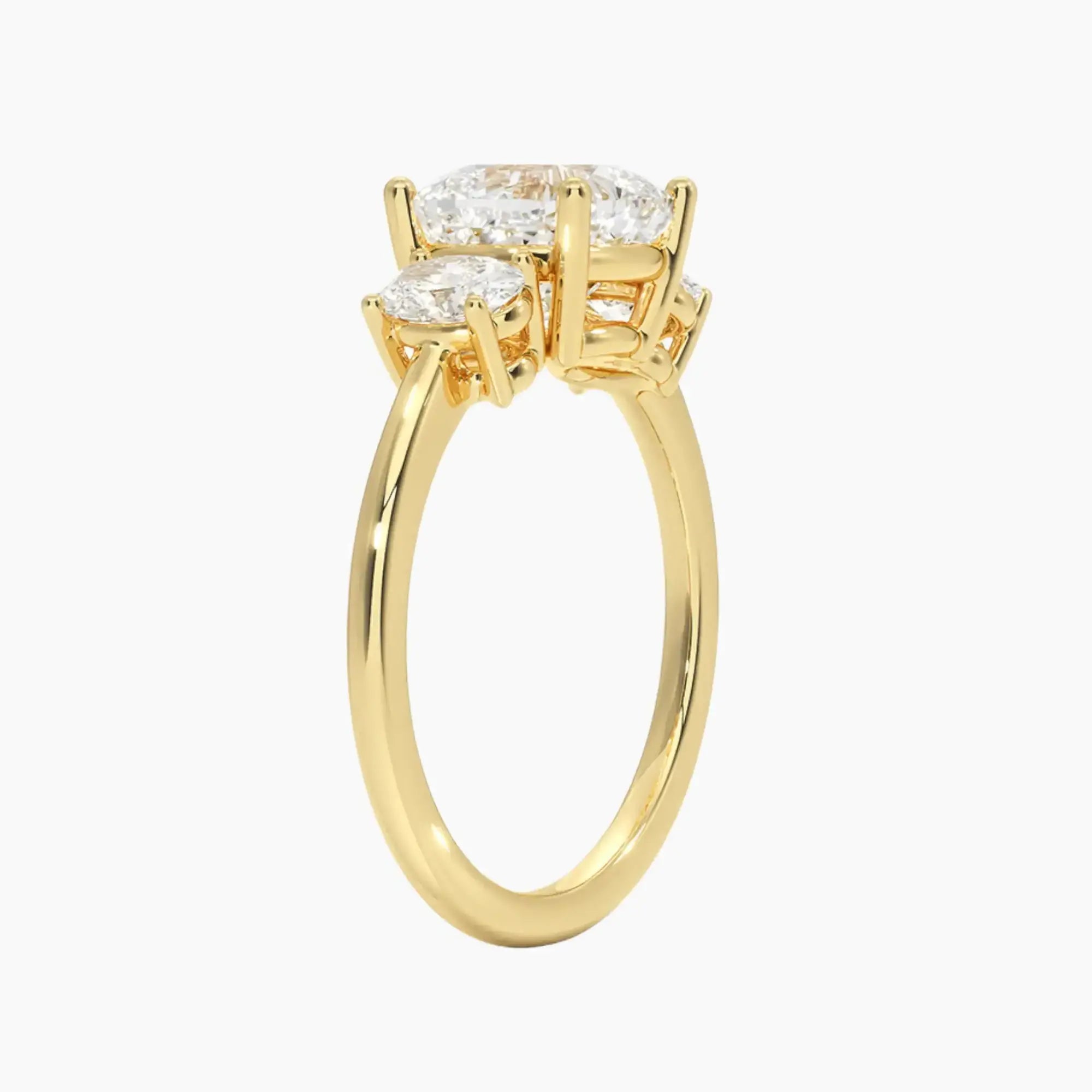 Liora Cushion Three Stone 2 Carat Lab Grown Diamond Engagement Ring in 18K Yellow Gold