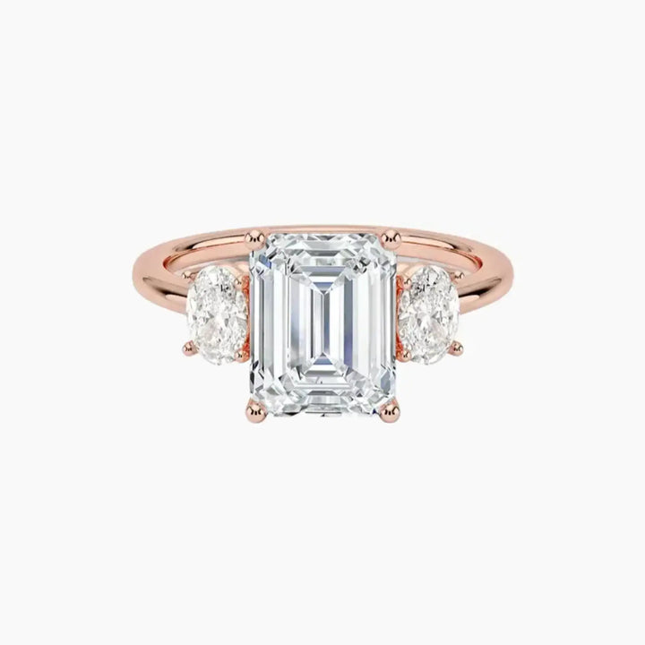 Liora Emerald Three Stone 2 Carat Lab Grown Diamond Engagement Ring in 18K Rose Gold