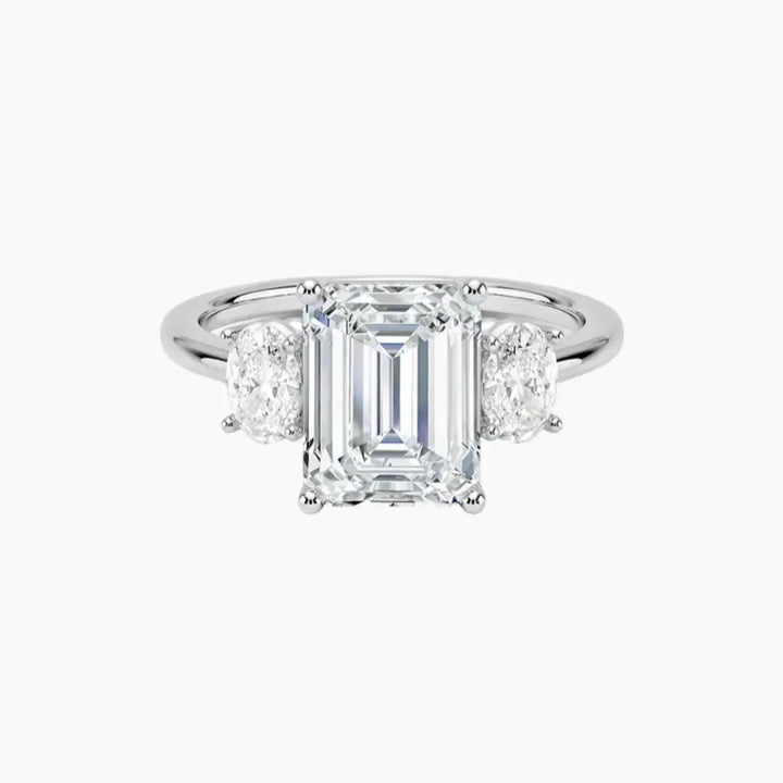 Liora Emerald Three Stone 2.5 Carat Lab Grown Diamond Engagement Ring in 18K White Gold