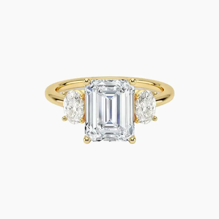 Liora Emerald Three Stone 1.5 Carat Lab Grown Diamond Engagement Ring in 18K Yellow Gold