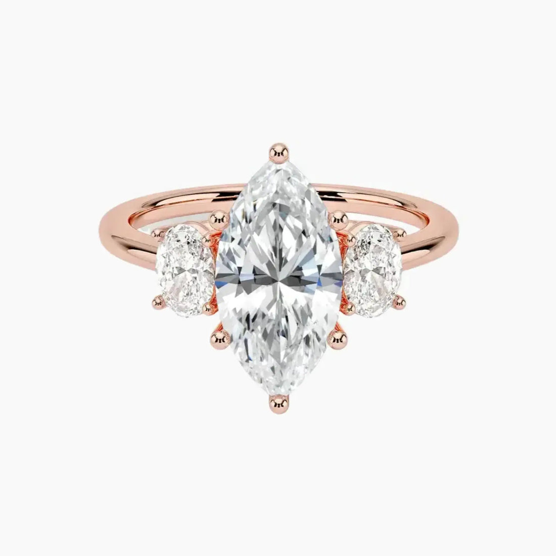 Liora Marquise Three Stone 2.5 Carat Lab Grown Diamond Engagement Ring in 18K Yellow Gold