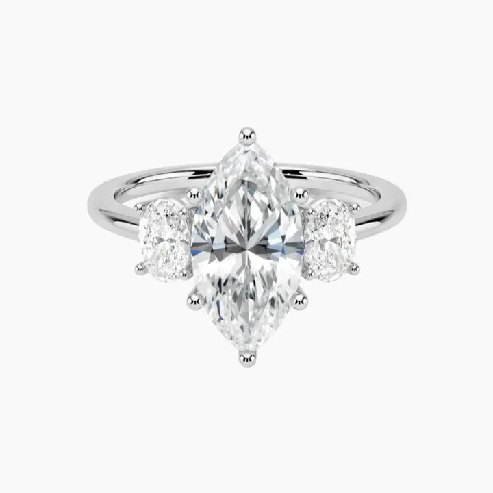 Liora Marquise Three Stone 3 Carat Lab Grown Diamond Engagement Ring in 18K White Gold