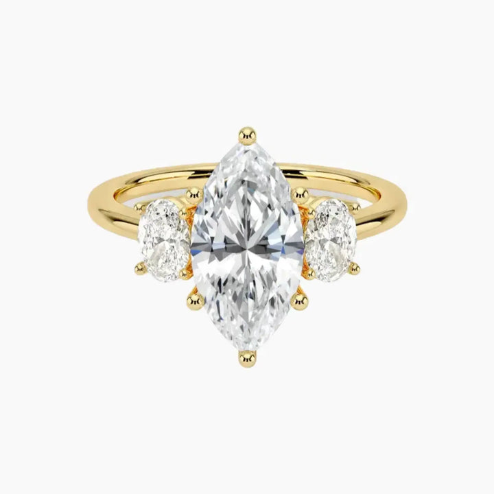 Liora Marquise Three Stone 2 Carat Lab Grown Diamond Engagement Ring in 18K Yellow Gold