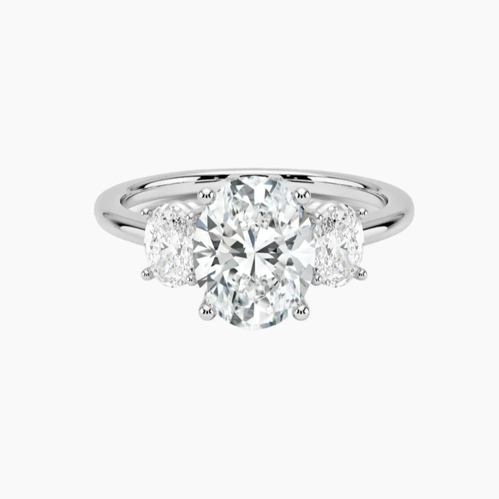 Liora Oval Three Stone 3 Carat Lab Grown Diamond Engagement Ring in 18K White Gold