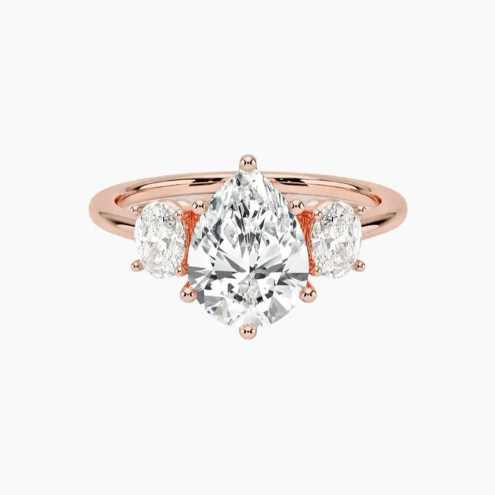 Liora Pear Three Stone 2 Carat Lab Grown Diamond Engagement Ring in 14K Rose Gold