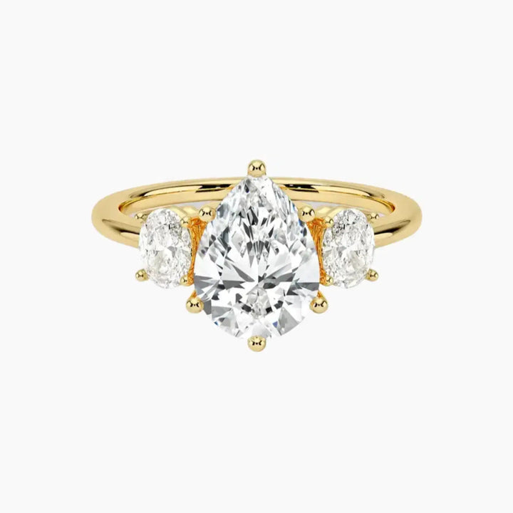 Liora Pear Three Stone 1.5 Carat Lab Grown Diamond Engagement Ring in 18K Yellow Gold