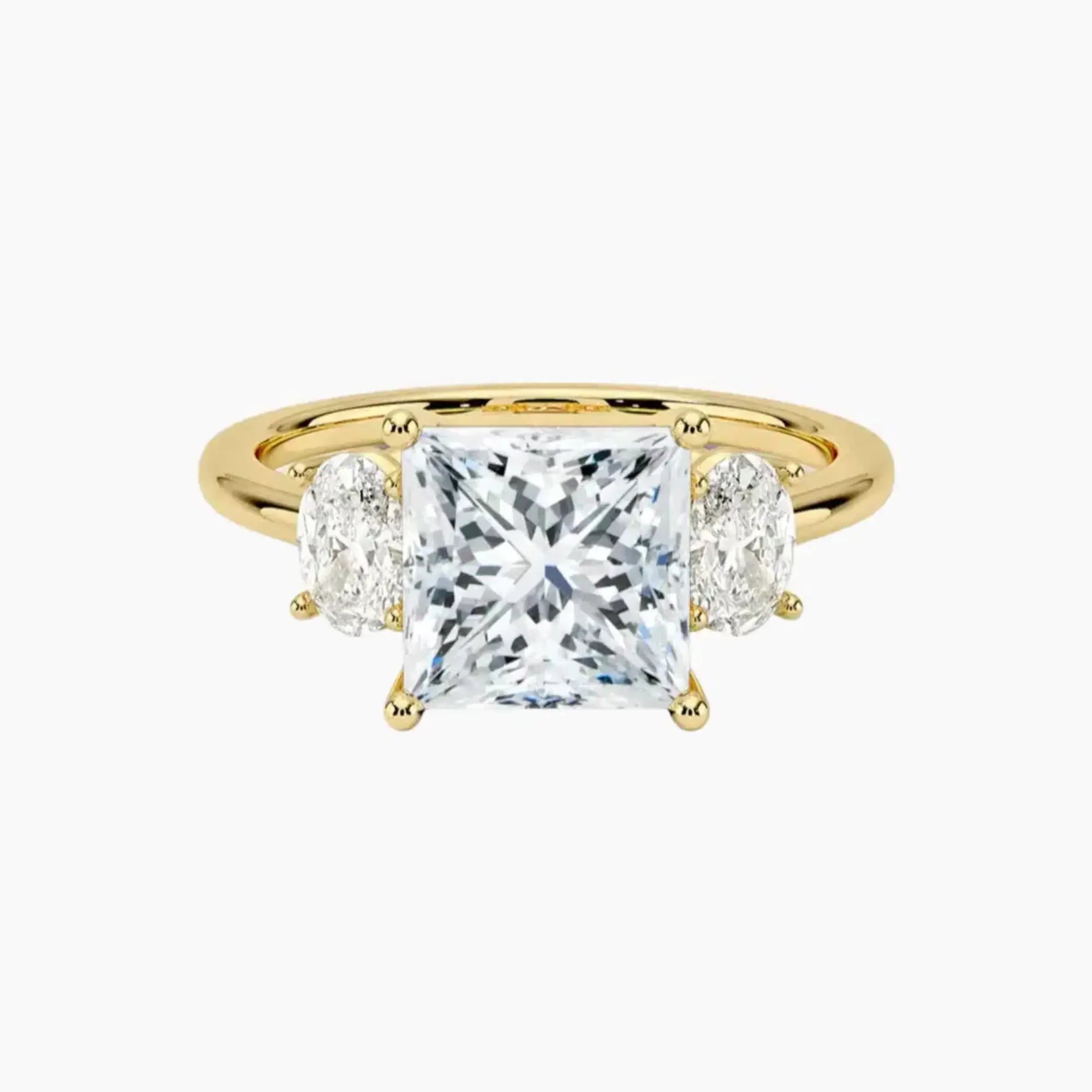 Liora Princess Three Stone 2.5 Carat Lab Grown Diamond Engagement Ring in 14K Yellow Gold