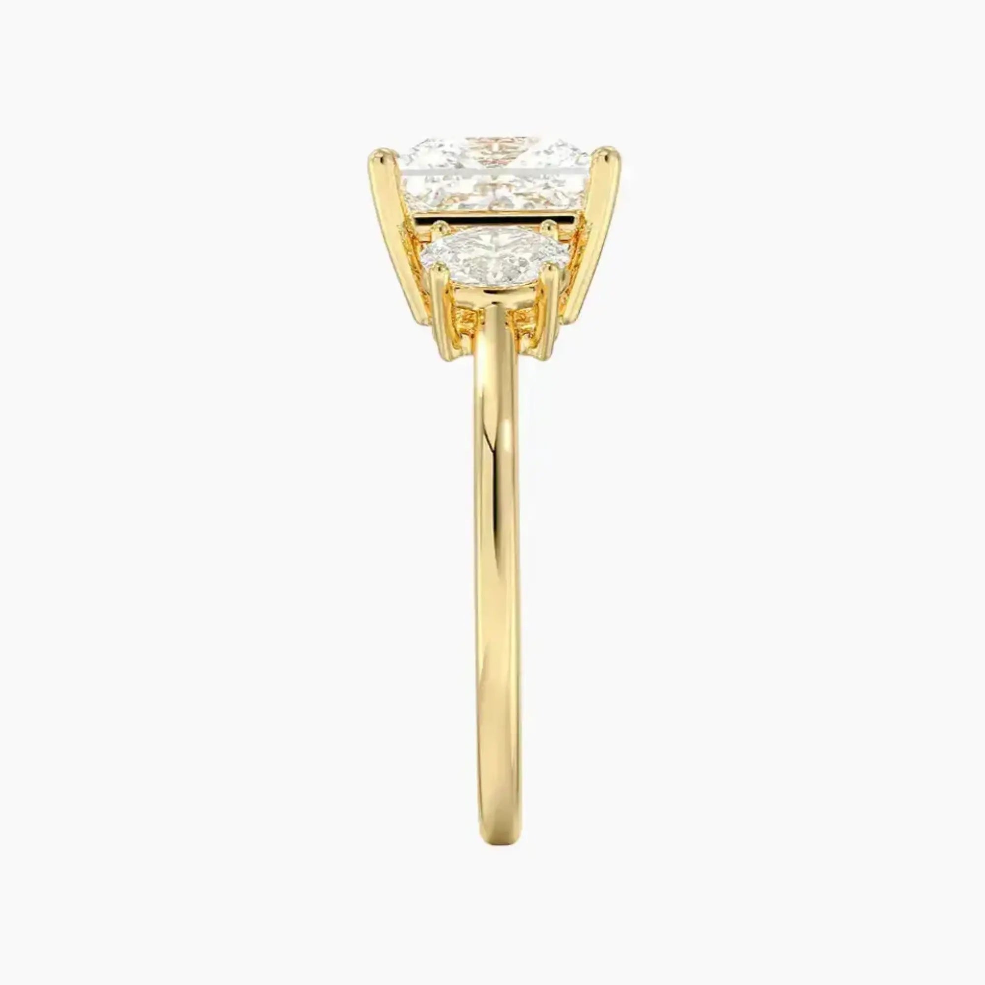 Liora Princess Three Stone 3 Carat Lab Grown Diamond Engagement Ring in 18K Yellow Gold