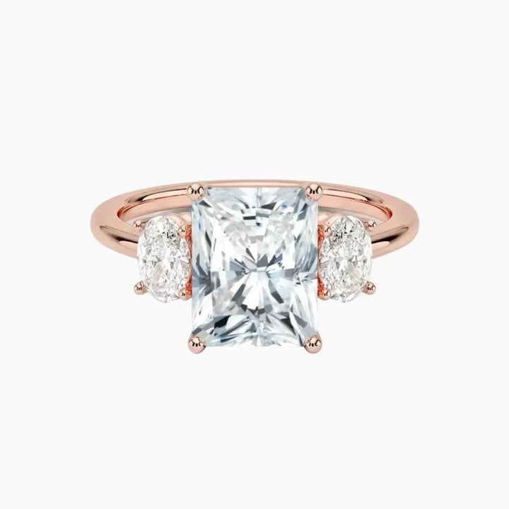 Liora Radiant Three Stone 2 Carat Lab Grown Diamond Engagement Ring in 18K Rose Gold
