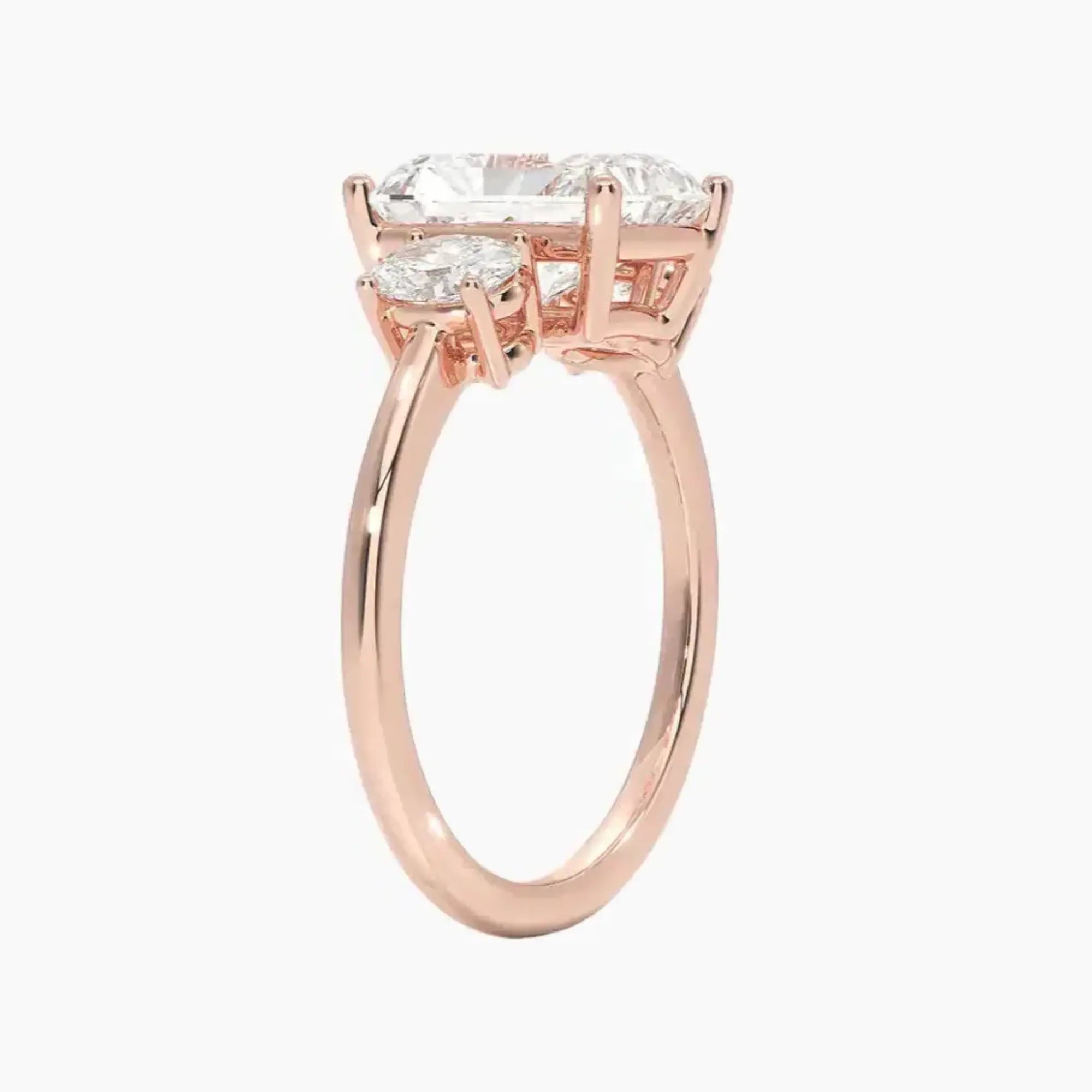 Liora Radiant Three Stone Diamond Ring Setting in 18K Rose Gold