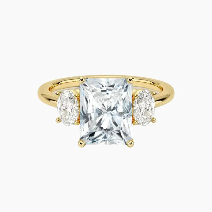Liora Radiant Three Stone 1.5 Carat Lab Grown Diamond Engagement Ring in 14K Yellow Gold