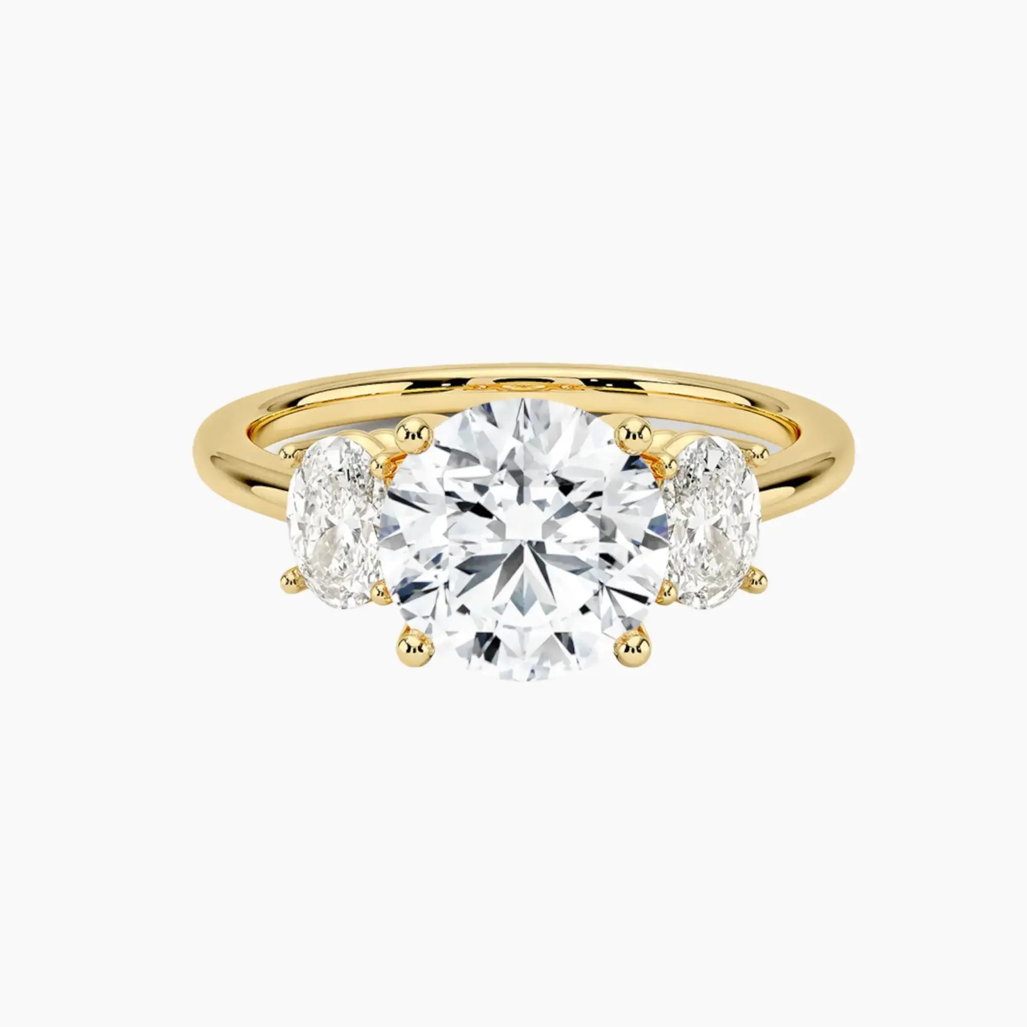 Liora Round Three Stone 3 Carat Lab Grown Diamond Engagement Ring in 18K Yellow Gold