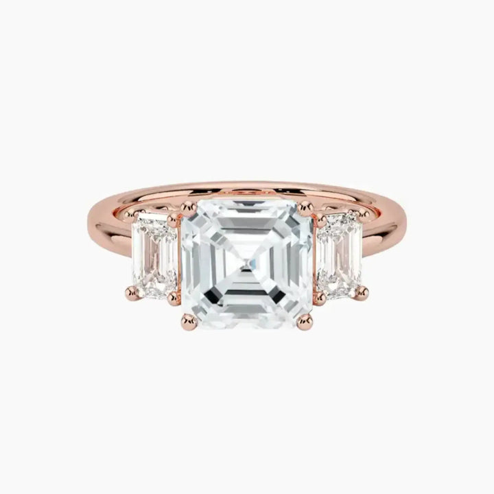 Aurelia Asscher Three Stone 3 Carat Lab Grown Diamond Engagement Ring in 18K Rose Gold